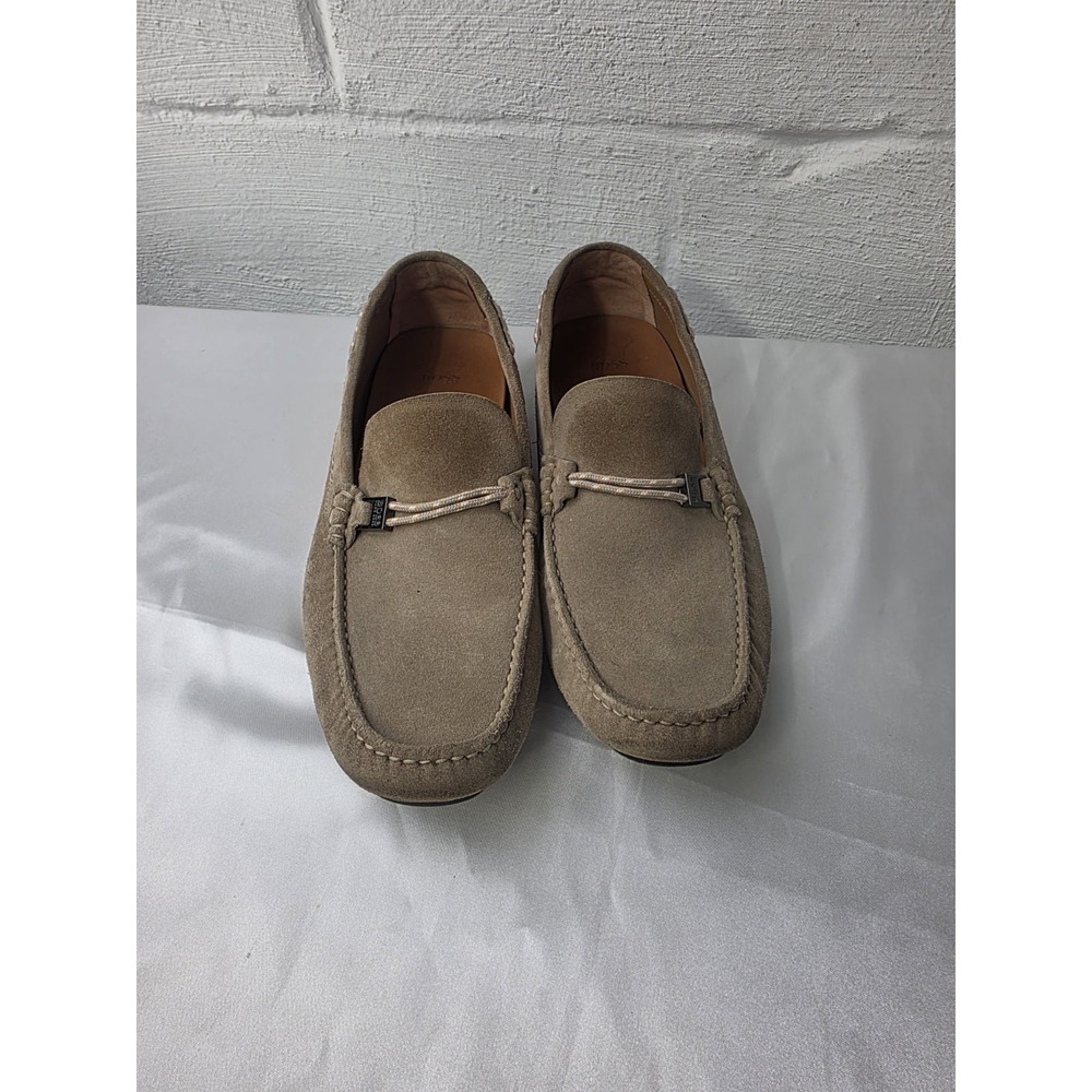 Hugo Boss Driving Loafer Shoes Men's 41/US 8 Taupe Suede Metal Logo Made In Ital - Picture 2 of 11